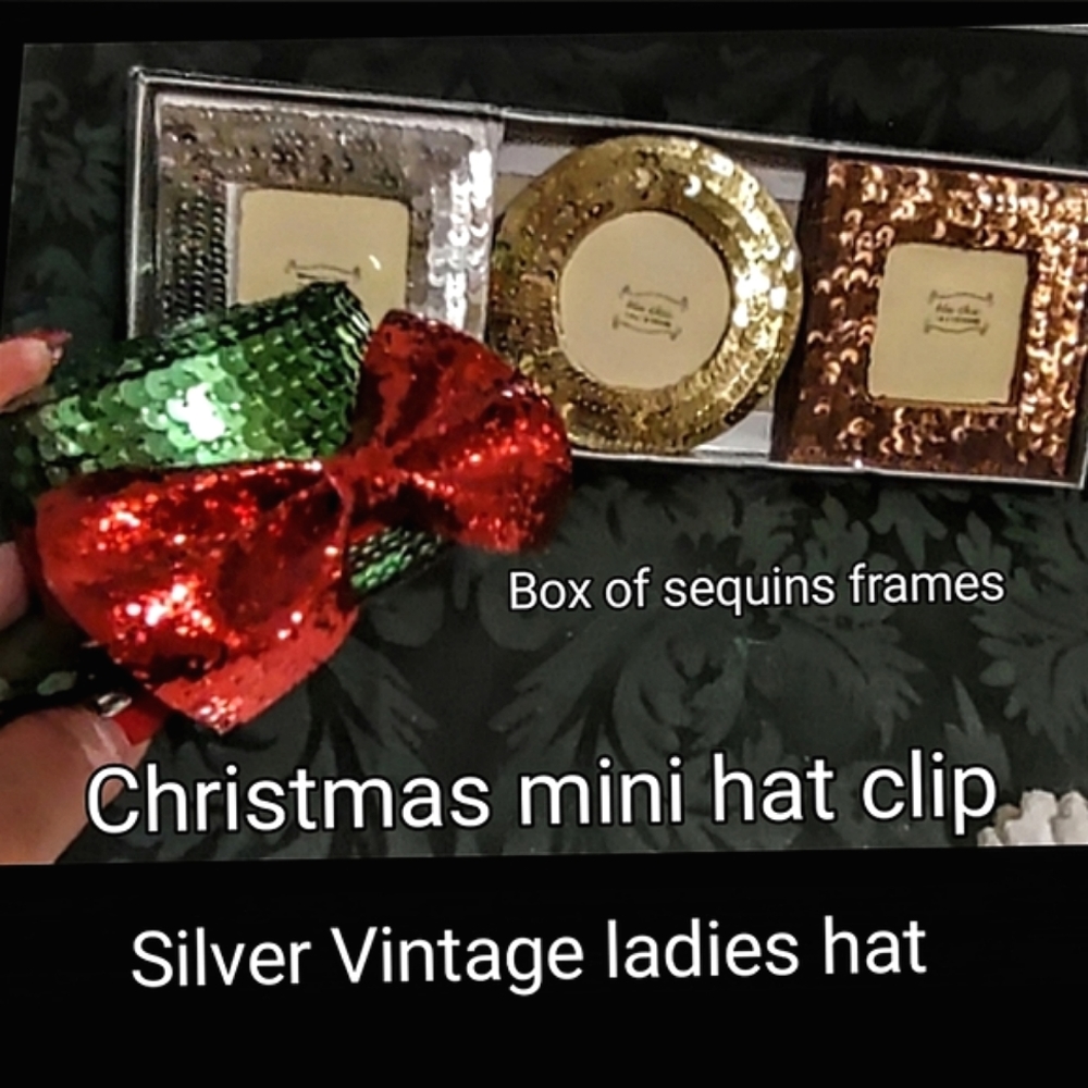 Lot of 3: Silver Sparkly Vintage Hat, Green Sequins Hair Clip, Photo Frames Set - Picture 9 of 15